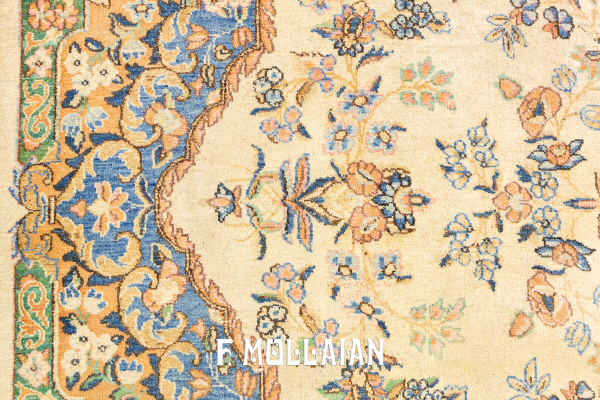 Antique Kerman Rug Beige/Blue Color n°:88097563